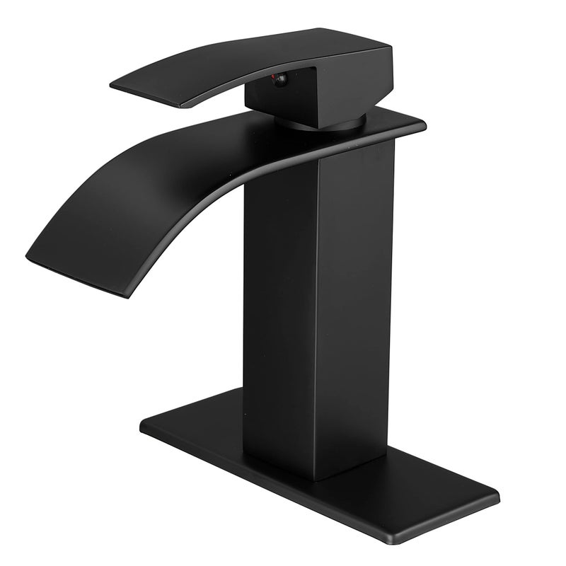 VOTON Black Bathroom Faucets Modern Waterfall Bathroom Sink Faucet Matte Black Single Handle Bathroom Faucet for 1 or 3 Holes with Deck Plate, Rv Sink Camper Farmhouse Bathroom Utility Remodel Faucet - Image 1